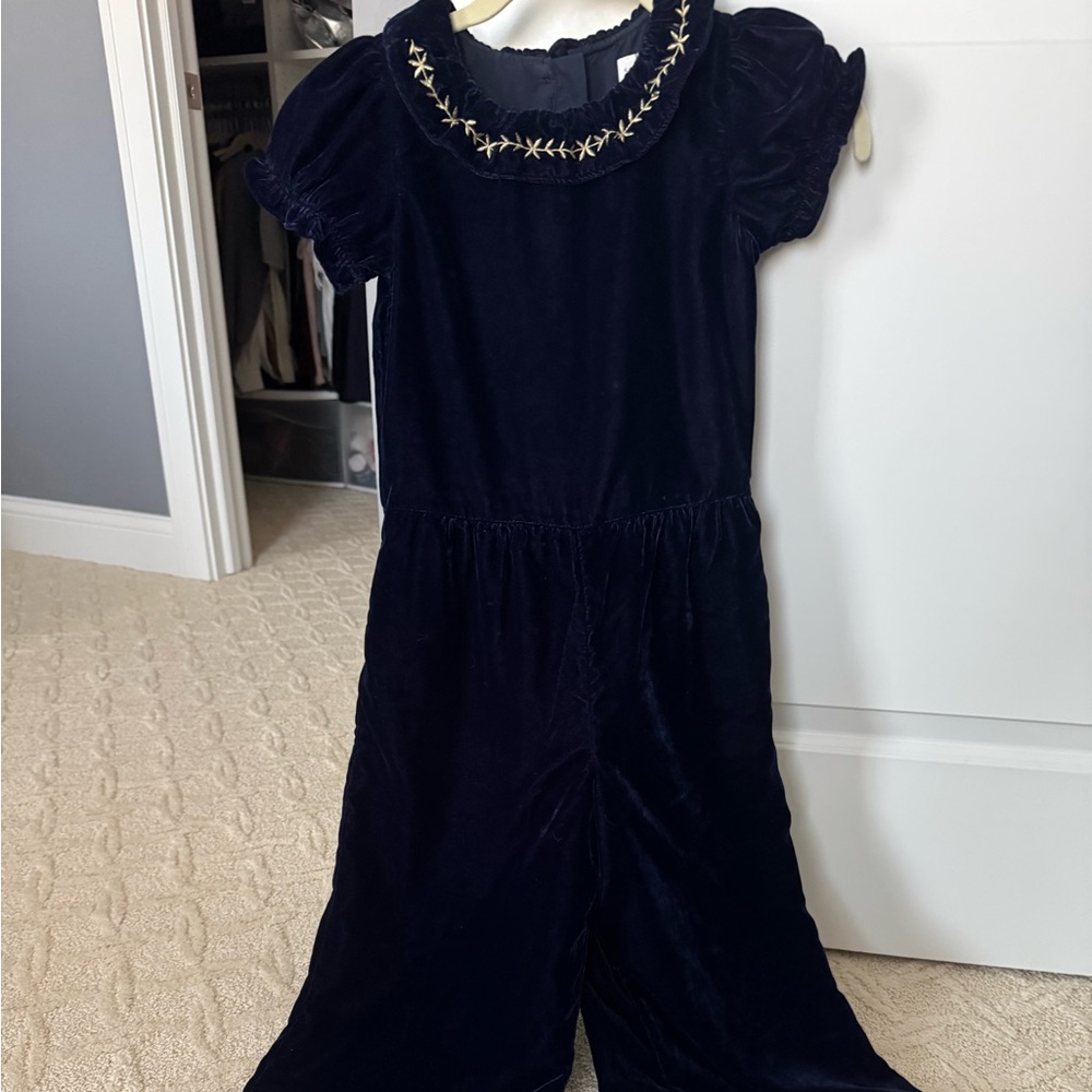 Janie & Jack Size 7 Navy Velvet Romper
